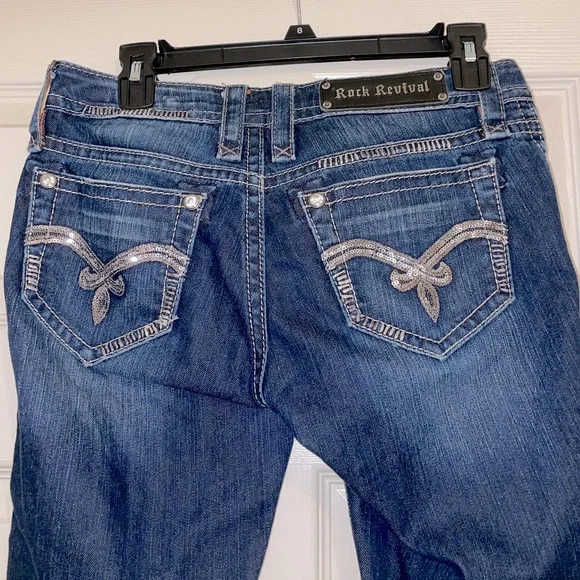 Rock Revival Silver Sparkly Buckle Jeans - Picture 1 of 6